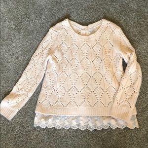 Pink Sweater with Buttons and Lace